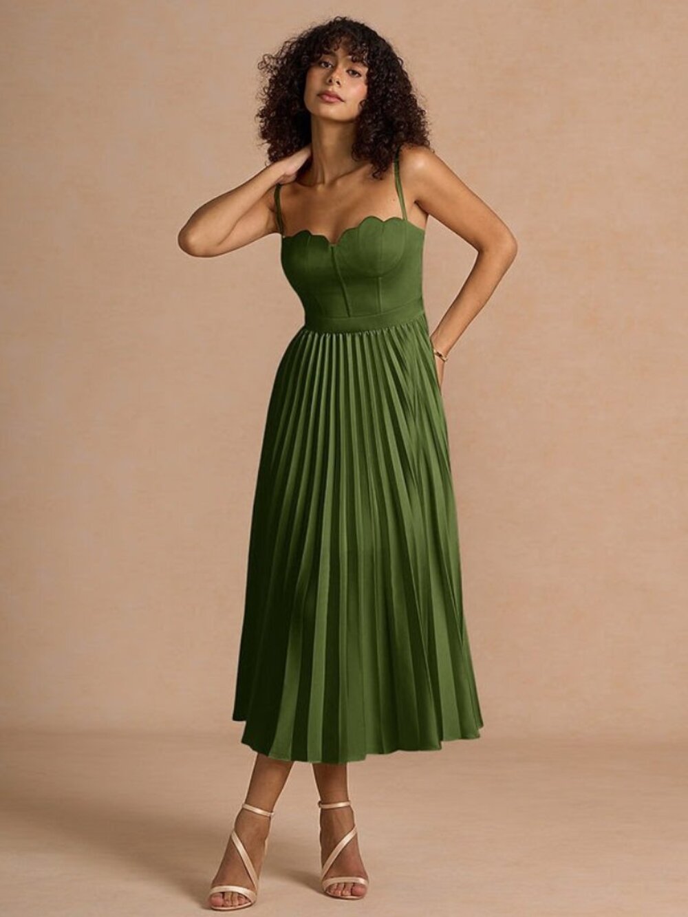 Azazie Atelier Amélie Olive Green Satin Dress